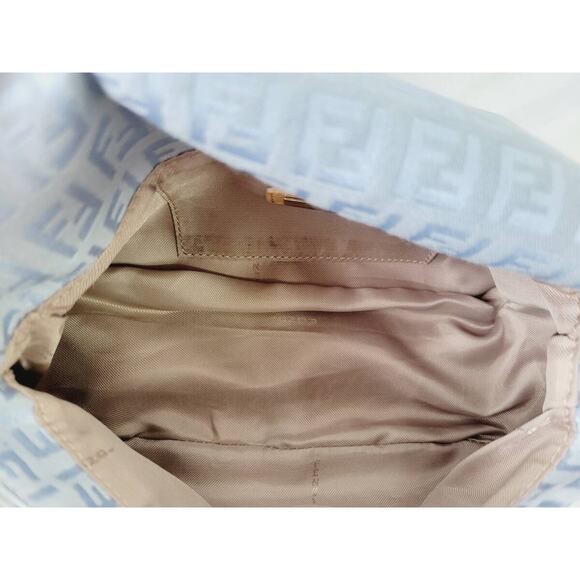 Authentic FENDI Mamma Zucca Bucket Baguette Pastel Blue Flap Bag Purse Tote FF - Picture 8 of 10